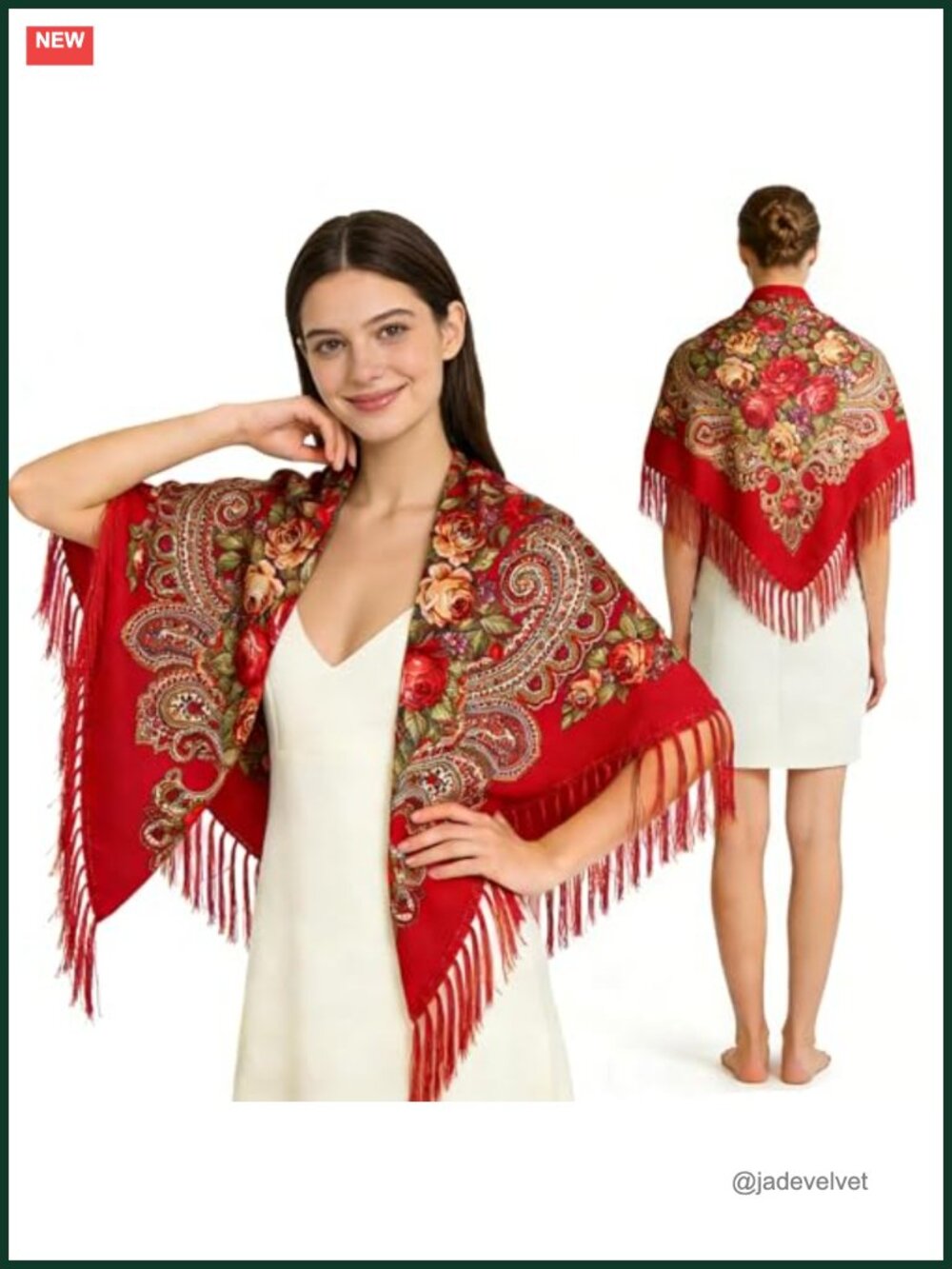 Cotton Polyester Fringed Shawl Wrap with Tassels, Rebozo Scarf, Warm Cape